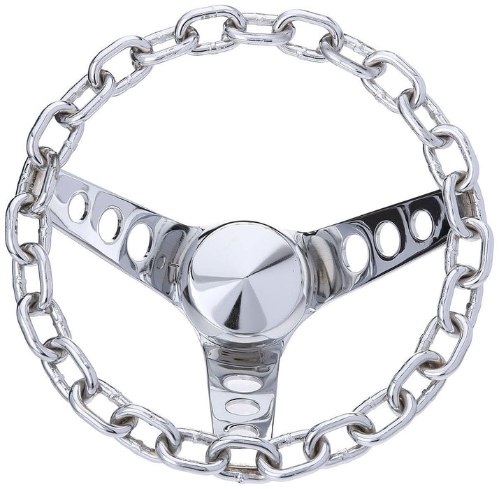 GRANT Chromed 3 Spoke, Chrome Chain Grip. 5-1/2" Dish 10" Classic Chain Steering Wheel GR741 Autofit