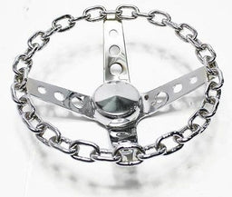 GRANT Chromed 4 Spoke, Chrome Chain Grip. 3-1/2" Dish 11" Classic Chain Steering Wheel GR740 Autofit