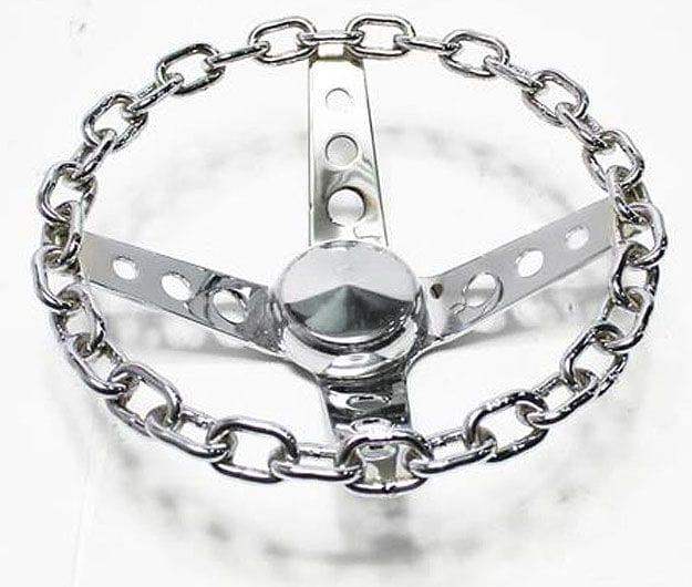 GRANT Chromed 4 Spoke, Chrome Chain Grip. 3-1/2" Dish 11" Classic Chain Steering Wheel GR740 Autofit