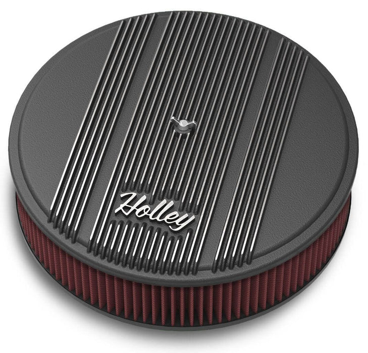 HOLLEY Black 14" x 3", 5-1/8" Neck With Drop Base Vintage Series Finned Aluminium Air Cleaner HO120-153 Autofit
