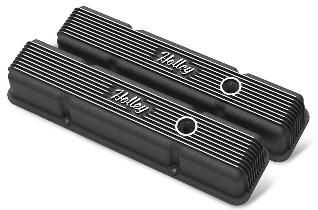 HOLLEY Black Suit SB Chev Vintage Series Fined Valve Covers HO241-242 Autofit