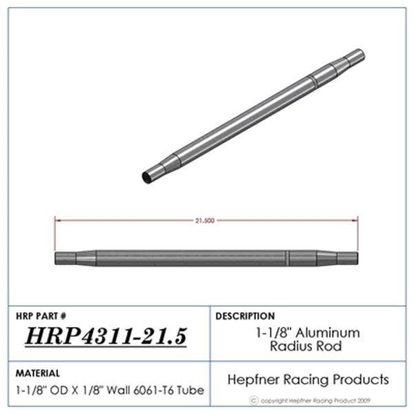HRP 21.5" L X 1-1/8" O.D X 5/8" Polished Aluminium Radius / Swedge Rod HRP-4311-21.5 Autofit