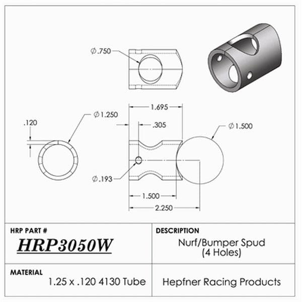 HRP 4130 Chromoly Nerf / Bumper Bar Spud HRP-3050W Autofit
