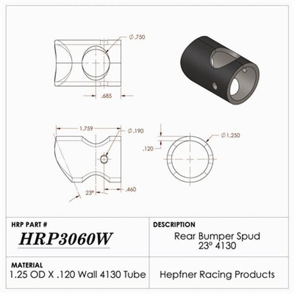 HRP 4130 Chromoly Rear Bumper Spud HRP-3060W Autofit