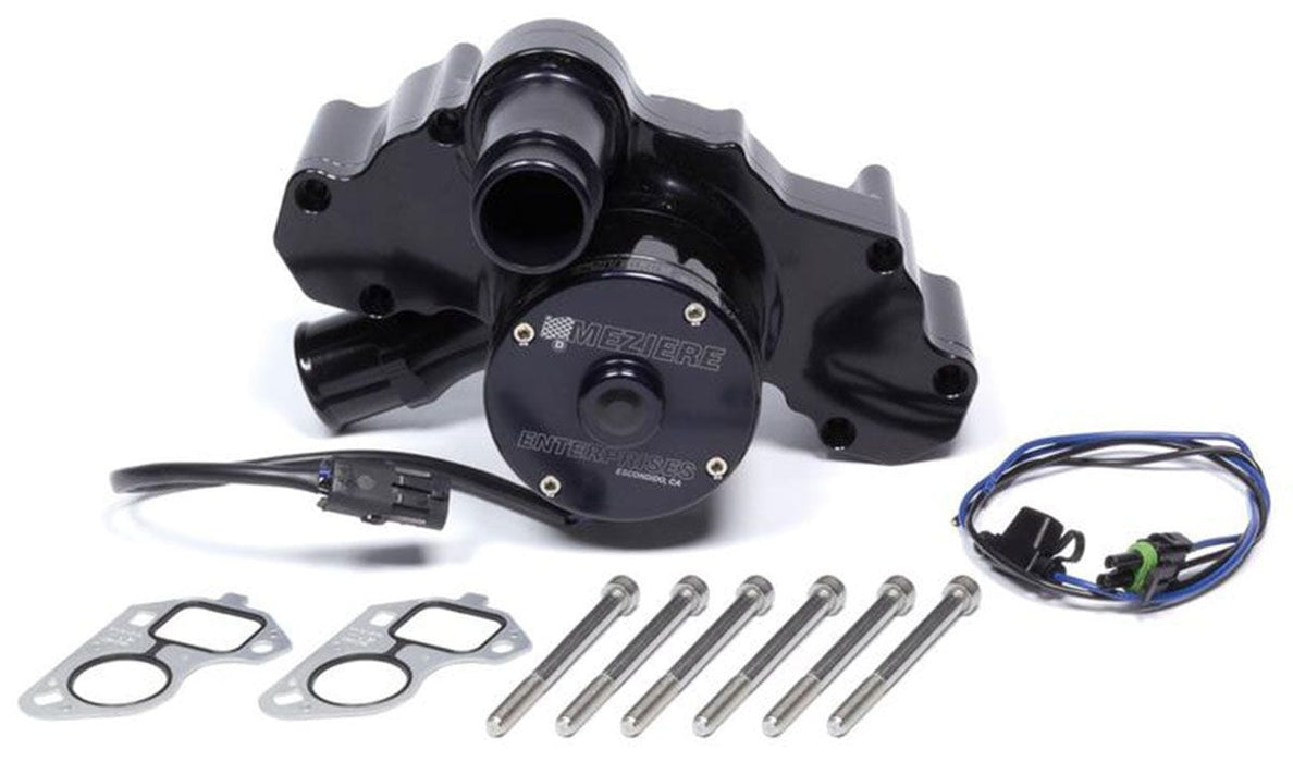 MEZIERE Suit GM LS series With 55 GPH Flow Extreme Duty Electric Water Pump - Black Finish MZWP333S Autofit