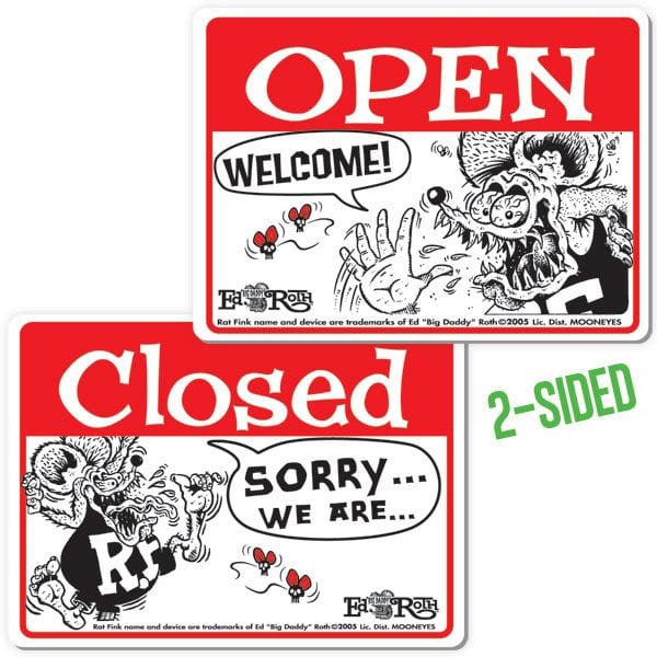 MOONEYES 2 Sided With Rat Fink Open/Closed Door Sign MNRAF231 Autofit
