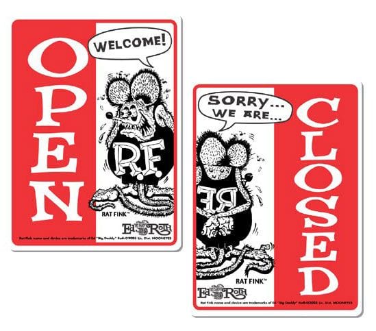 MOONEYES 2 Sided With Rat Fink (Vertical) Open/Closed Door Sign MNRAF230 Autofit