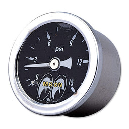 MOONEYES Black Face, Liquid Filled, Direct Mount 1-1/2" Fuel Press Gauge 0-15 PSI MNMPG110LF Autofit