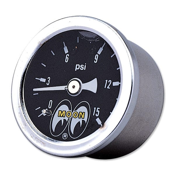 MOONEYES Black Face, Liquid Filled, Direct Mount 1-1/2" Fuel Press Gauge 0-15 PSI MNMPG110LF Autofit