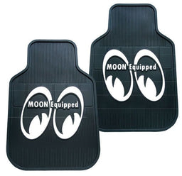 MOONEYES Black With White Moon Equipped Logo Rubber Floor Mats MNMP080BK Autofit
