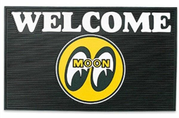 Mooneyes Black With Yellow Moon Logo Welcome Rubber Floor Mat MNMP079BK Autofit