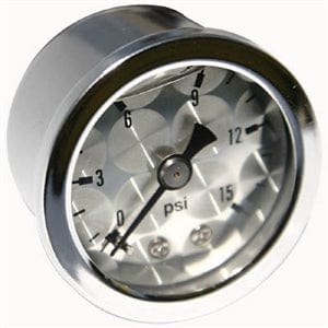 MOONEYES Engine-Turned Facia, Liquid Filled, Direct Mount 1-1/2" Fuel Press Gauge 0-15 PSI MNMPG210LF Autofit