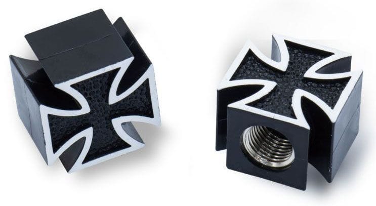 MOONEYES Iron Cross (pair) Valve Stem Caps MNAA111IC Autofit