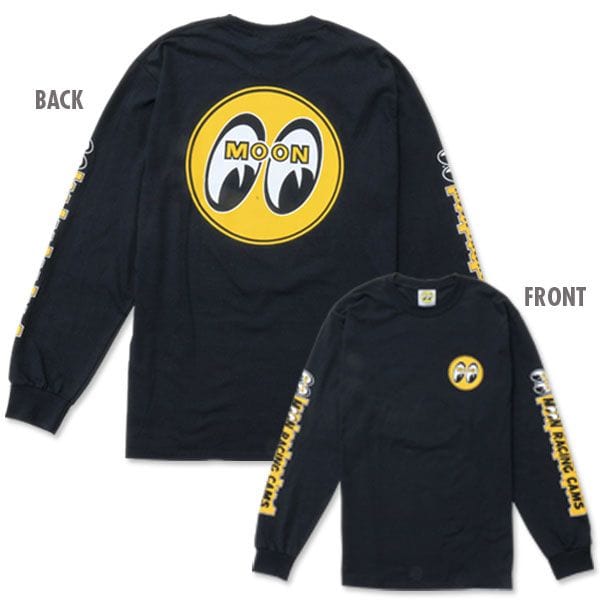 MOONEYES Large Black Long Sleeve T-Shirt With Moon Racing Cams Logo MNTM112BKL Autofit