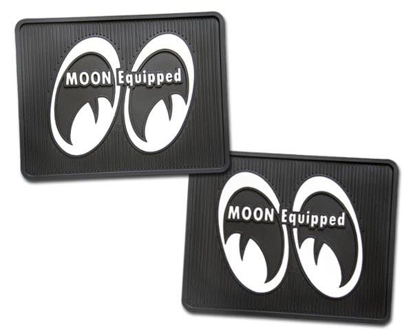 MOONEYES Rear Black Mats With White Moon Equipped Logo Rubber Floor Mats MNMP082BK Autofit