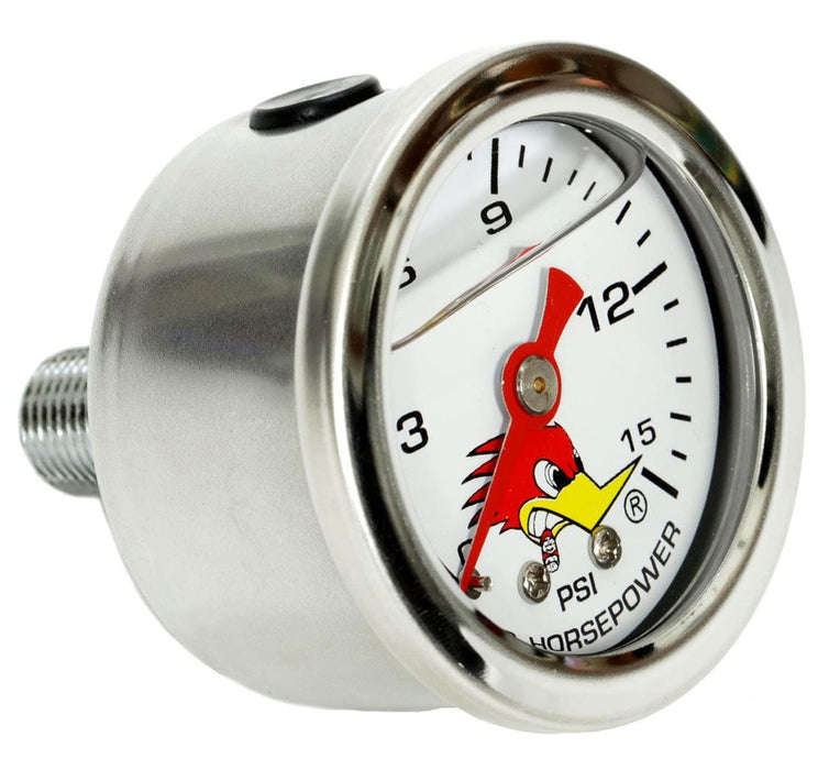 MOONEYES White Face 0-15psi, 1-1/2" O.D Liquid Filled Clay Smith Fuel Pressure Gauge MNCSPG15LFWH Autofit