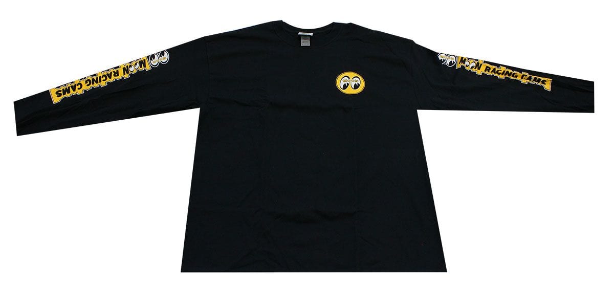MOONEYES XX Large Black Long Sleeve T-Shirt With Moon Racing Cams Logo MNTM112BK2X Autofit