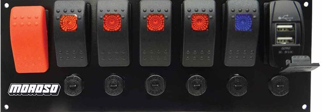 MOROSO Includes Momentary Starter Switch With 5 Accessory Switches, Circuit Flat Surface Mount Switch Panel, 3.388" x 9.150" MO74194 Autofit