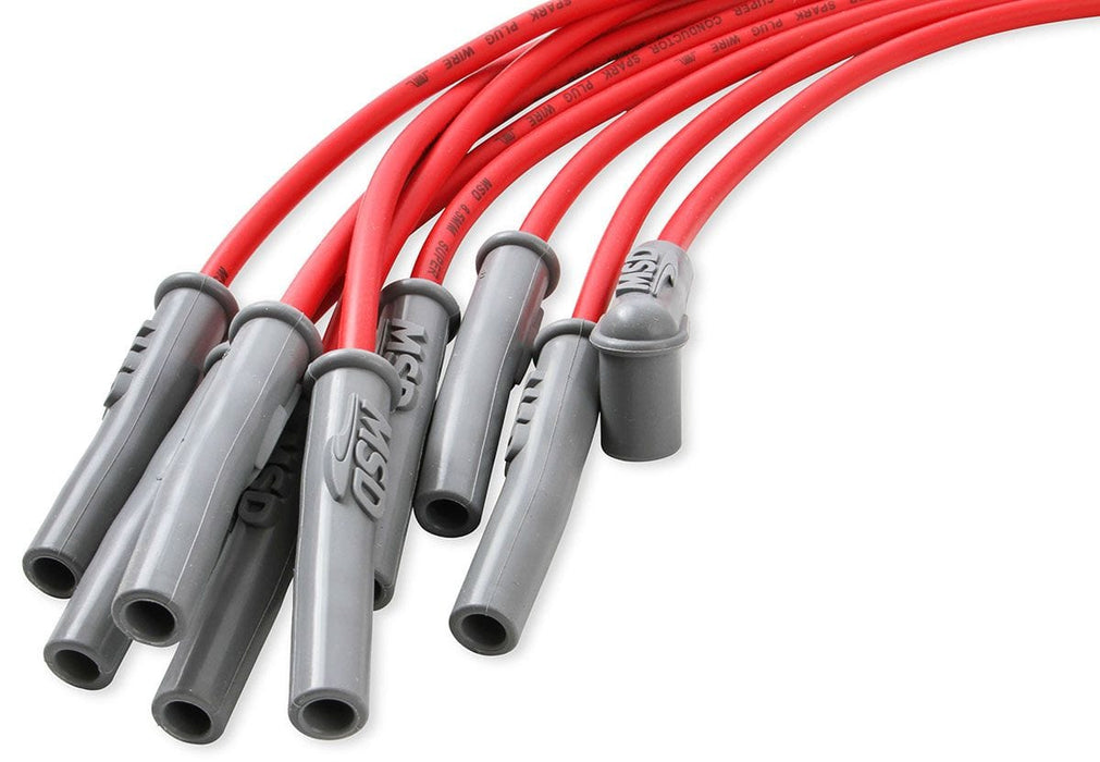 MSD 8.5mm, Red, Universal 8 Cyl Multi-Angle HEI Socket Distributor Cap Te Super Conductor Spark Plug Lead Set MSD31189 Autofit