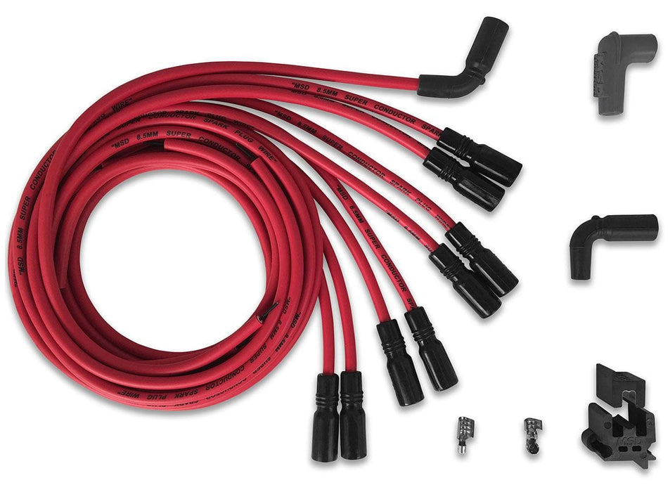 MSD 8.5mm, Red, Universal Chevy LT1, Straight Boot Super Conductor Spark Plug Lead Set MSD32129 Autofit