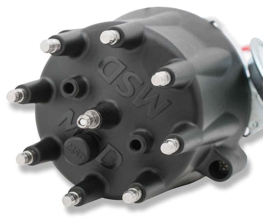 MSD Chev Small/Big Block, Magnetic Pickup, Vacuum Advance, High Output Mo Pro-Billet Ready-To-Run Distributor - Black Cap MSD83605 Autofit