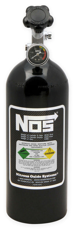 Nitrous Oxide Systems 16.75" x 5.25" dia. With Super Hi-Flo Valve & Gauge Nitrous Bottle 5-lb - Black NOS14730B Autofit