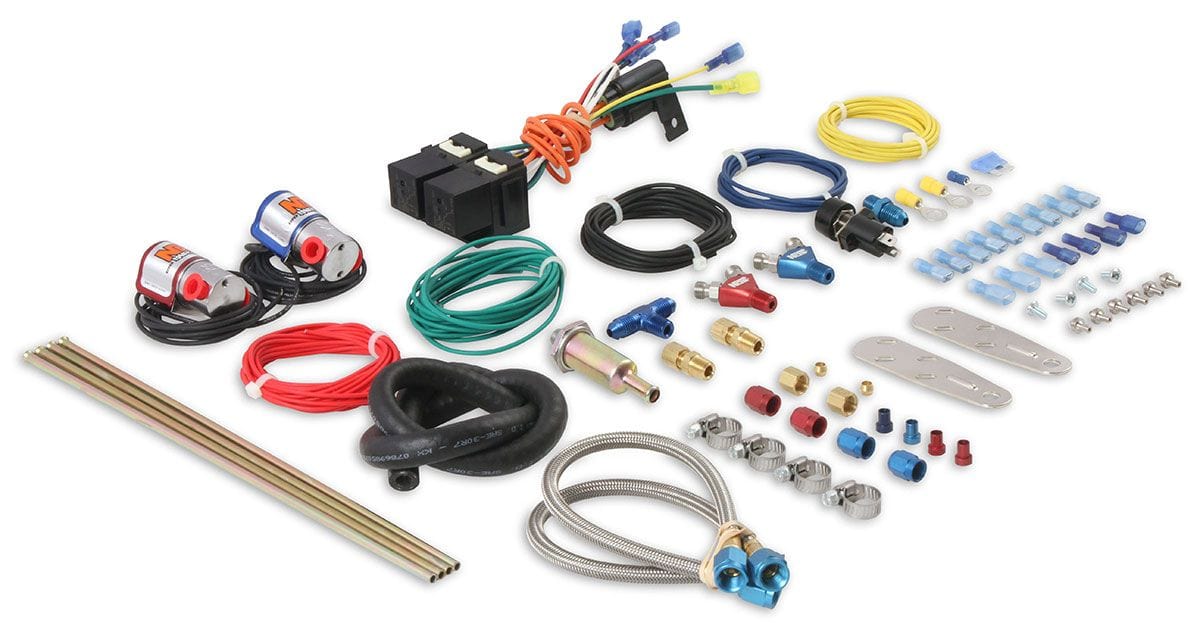 NOS 100-250 Horsepower. Suit Square-Bore Carbs. Dual Shot Cheater Nitrous Kit NOS02201 Autofit