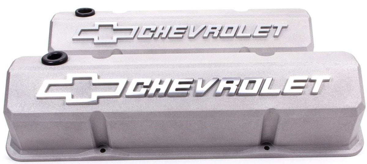 PROFORM Cast Gray Suit SB Chev With Raised Chevrolet Logo & Bowtie Emblem Die-Cast Aluminium Slant Edge Valve Covers PR141-925 Autofit