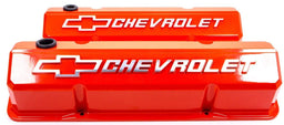PROFORM Chevy Orange Suit SB Chev With Raised Chevrolet Logo & Bowtie Emblem Die-Cast Aluminium Slant Edge Valve Covers PR141-924 Autofit