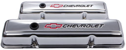 PROFORM Chrome Suit SB Chev With Chevrolet Logo & Bowtie Emblem Stamped Steel Short Valve Covers With Baffle PR141-899 Autofit