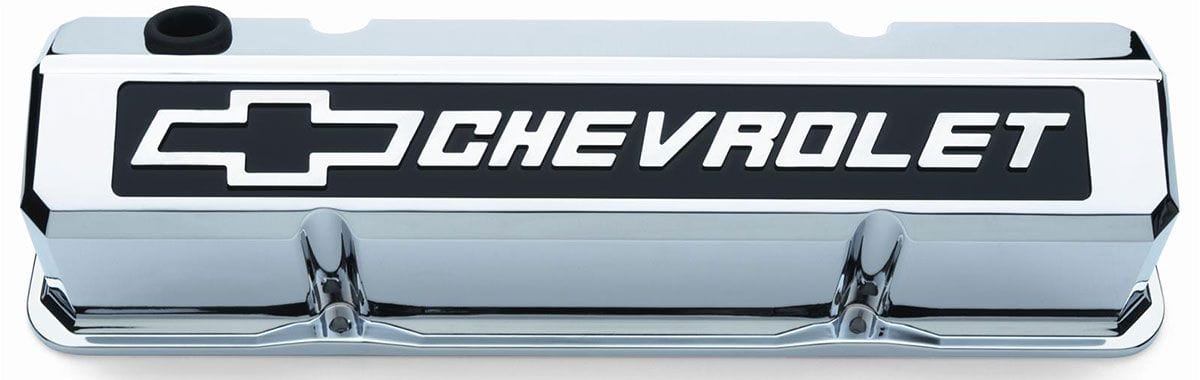 PROFORM Chrome Suit SB Chev With Raised Chevrolet Logo & Bowtie Emblem Die-Cast Aluminium Slant Edge Valve Covers PR141-922 Autofit