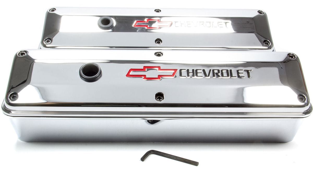 PROFORM Chrome Suit SB Chev With Recessed Chevrolet Logo & Bowtie Emblem 2-Piece Die-Cast Tall Valve Covers PR141-912 Autofit