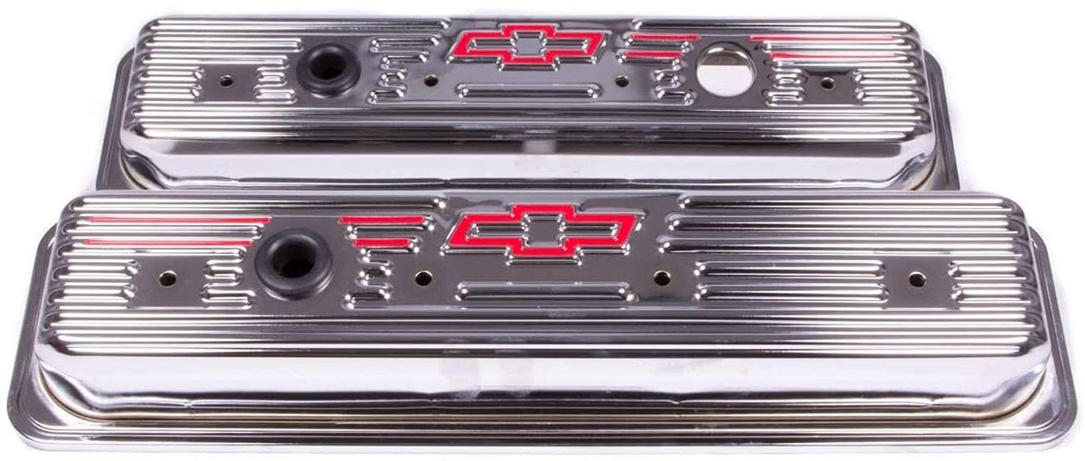PROFORM Small Block Chev 1987-Later Stamped Valve Covers with Bowtie Logo (Centre Hold-Down) Chrome PR141-107 Autofit