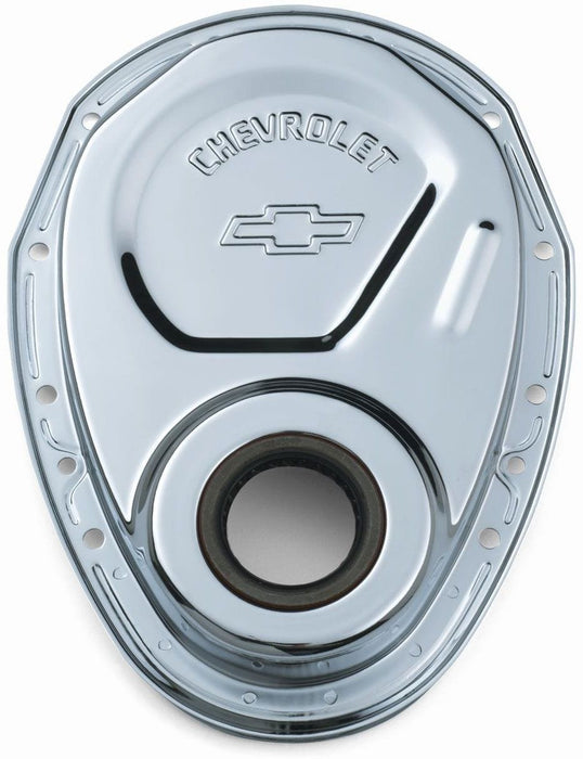 PROFORM Small Block Chev Stamped Steel Timing Cover Chrome with Bowtie Logo PR141-215 Autofit