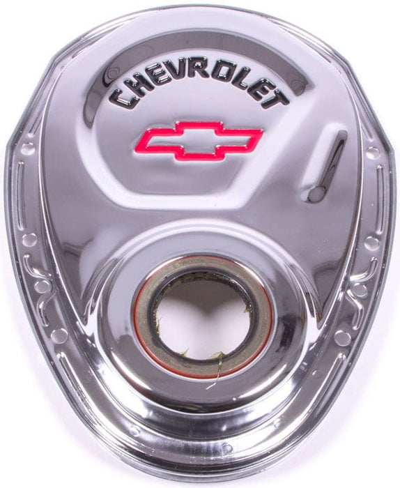 PROFORM Small Block Chev Stamped Steel Timing Cover Chrome with Red Bowtie Logo PR141-904 Autofit