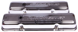 PROFORM Small Block Chev Stamped Valve Covers with Chevrolet Logo (Short Style with Baffle) Chrome PR141- Autofit