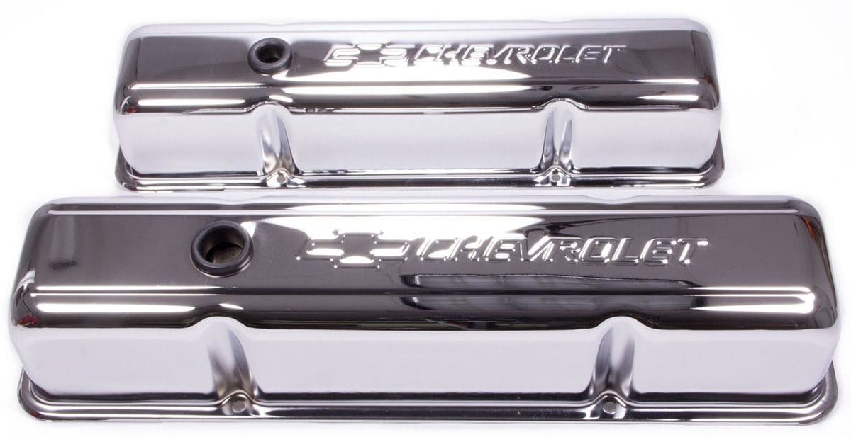 PROFORM Small Block Chev Stamped Valve Covers with Chevrolet Logo (Tall Style with Baffle) Chrome PR141-1 Autofit
