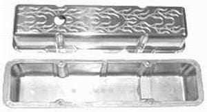 Racing Power Company Small Block Chev Flamed Aluminium Valve Covers Tall Profile (Polished) RPCR6130X Autofit