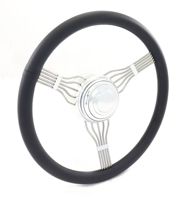 RPC 15" Diameter, Clear Anodized With Black Leather Wrap S/S Banjo Steering Wheel RPCR5625 Autofit