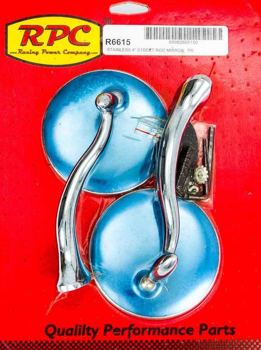 RPC 2 Stud Mount, 1 Mirror for Driver & 1 Mirror for Passenger Stainless Steel Retro Street Rod Mirrors 4" Dia, Sold as Set RPCR6615 Autofit