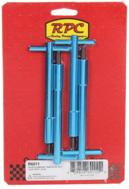 RPC 4-5/8" Tall with 1/4"-20 x 1-1/4" Threads Blue Anodised Aluminium T-Bar Wing Nut (Pack of 4) RPCR6011 Autofit