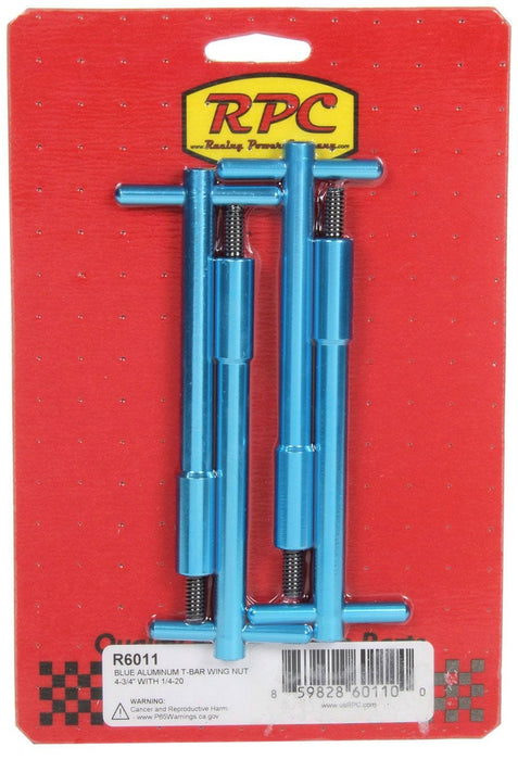 RPC 4-5/8" Tall with 1/4"-20 x 1-1/4" Threads Blue Anodised Aluminium T-Bar Wing Nut (Pack of 4) RPCR6011 Autofit