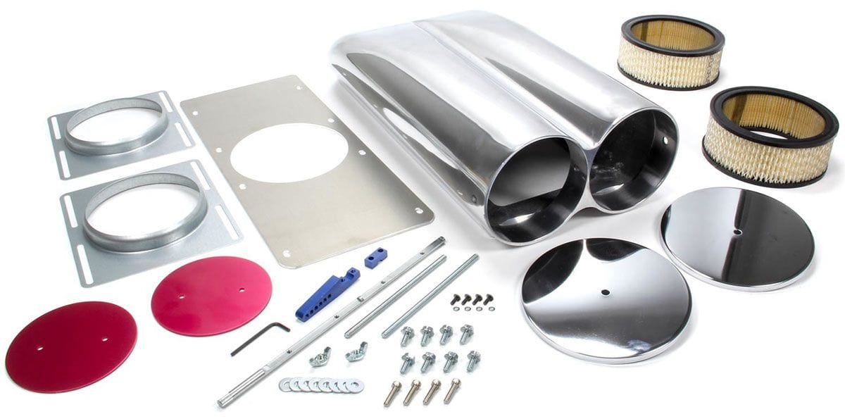 RPC Designed To Fit 5-1/8" Neck Carbs Only. Single or Dual 4-Barrel Carb Polished Aluminium "Shot Gun" Hood Scoop with Paper Element, Plain Style RPCR523 Autofit