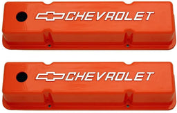 RPC Fabricated Orange Aluminium Tall Valve Cover for S/B Chev with Chev Logo RPCR761 Autofit