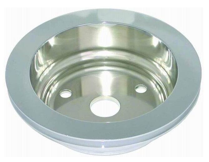 RPC Fits 1955-68 S/B Chev 283-350 with Long Water Pump Polished Aluminium Crankshaft Pulley, Single Groove, 6.60" Dia, 2.30" Bolt Circl Autofit
