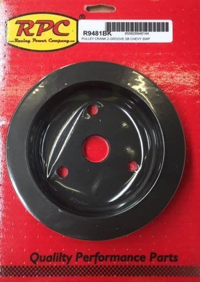 RPC Fits 1955-68 S/B Chev 283-350 with Short Water Pump Black Aluminium Crankshaft Lower Pulley, Double Groove , 6.60" Dia, 1.75" Bolt C Autofit
