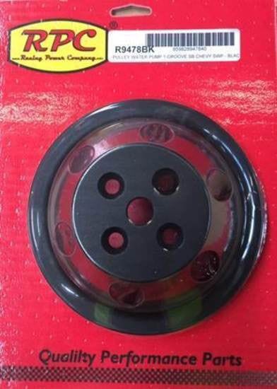 RPC Fits 1955-68 S/B Chev 283-350 with Short Water Pump Black Aluminium Water Pump Upper Pulley, Single Groove , 6.60" Dia, 1.75" Bolt C Autofit