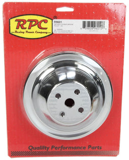 RPC Fits 1955-68 S/B Chev 283-350 with Short Water Pump Chrome Steel Water Pump Upper Pulley, Double Groove 6.40" Dia, 1.75" Bolt Circle Autofit