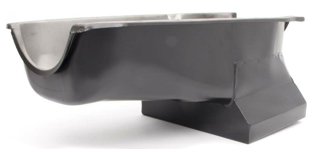 RPC Fits 1955-79 S/B Chev 283-350 Black Steel Drag Race Oil Pan, 8-1/4" Deep with 1 Trap Door (Drivers side dipsti Autofit