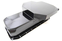 RPC Fits 1955-79 S/B Chev 283-350, Dipstick on Passengers Side Black Steel Champion Style Oil Pan, 7" Deep, 6 Trap Doors, 2 Runners & 3 Crank S Autofit